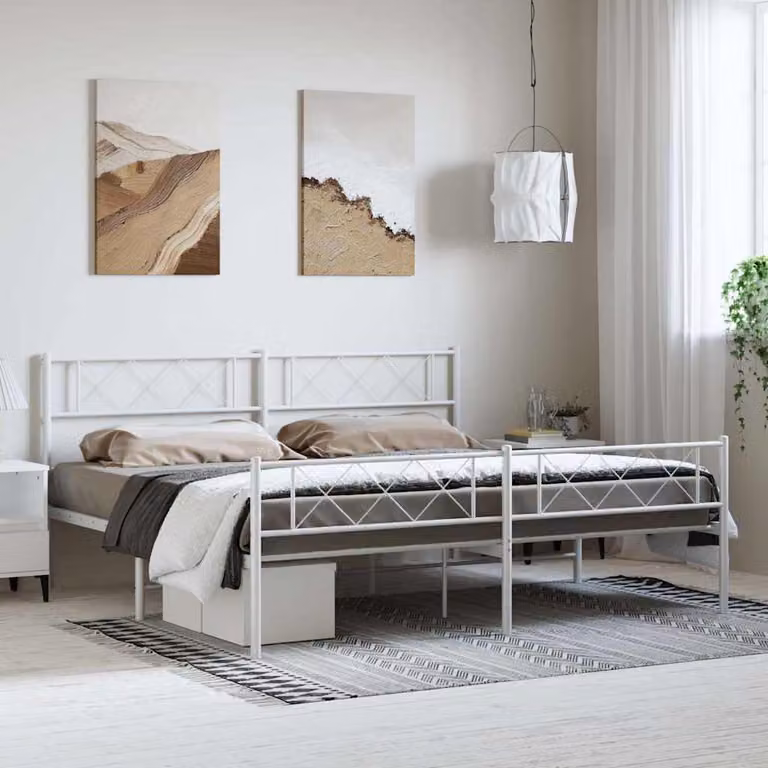 vidaXL Giroletto con Testiera e Pediera in Metallo Bianco L: 198 cm, P: 90 cm, H: 207 cm