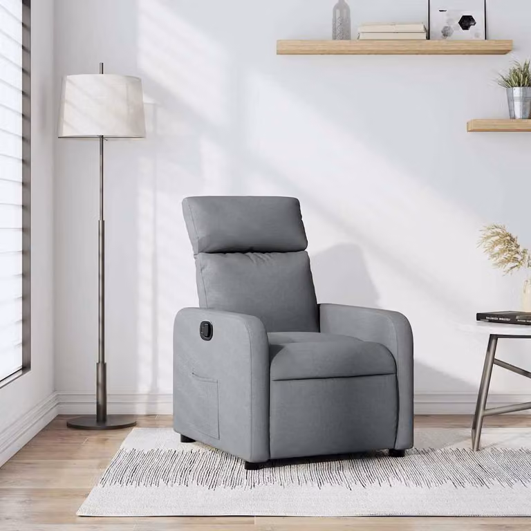 vidaXL Poltrona Reclinabile Relax in Tessuto Grigio con Braccioli e Meccanismo a Leva Manuale