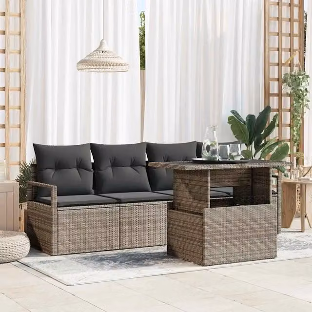 Set Divano da Giardino 5 pz 4-Numero di posti Grigio polyrattan 3348725