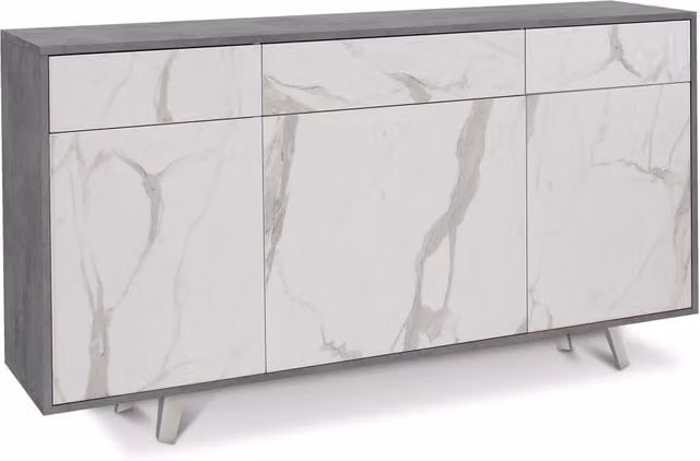 Mobile 3 Ante 3 Cassetti 164x92x41 cm Cemento/Marmo Calacatta
