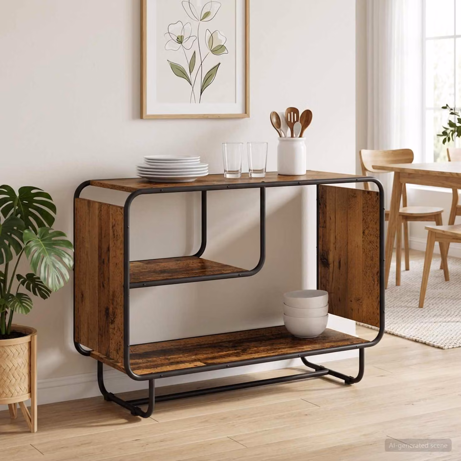 Credenza in stile industriale vidaXL in legno e metallo, colore marrone, L: 93.5 cm, P: 37.5 cm, H: 64.5 cm