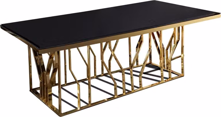 Casa Padrino tavolo da pranzo oro/nero 200 x 100 x h. 77 cm - Tavolo da cucina rettangolare in acciaio inox con piano in vetro - Mobili da sala da pranzo
