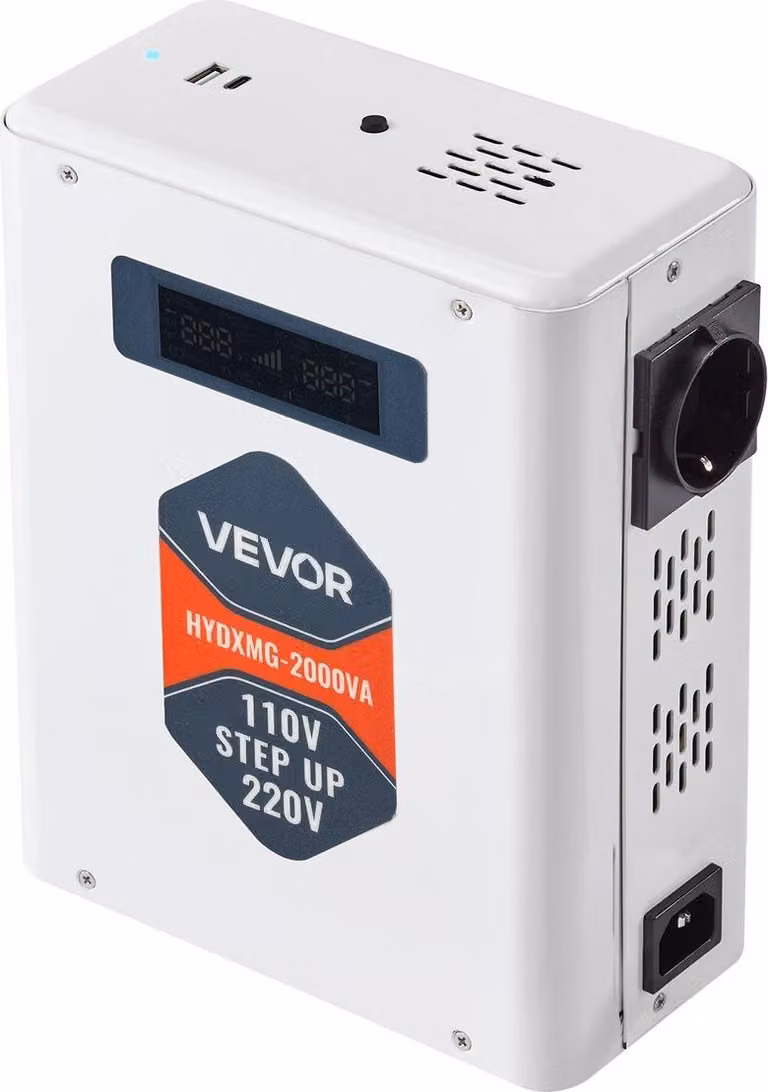 Convertitore di tensione step-up, 2000 VA, convertitore di tensione per impieghi gravosi, trasformatore di potenza da 110 V a 220 V, con 2 prese UE, uscita USB, display LCD, protezione dalla temperatura, per apparecchi a 220 V.