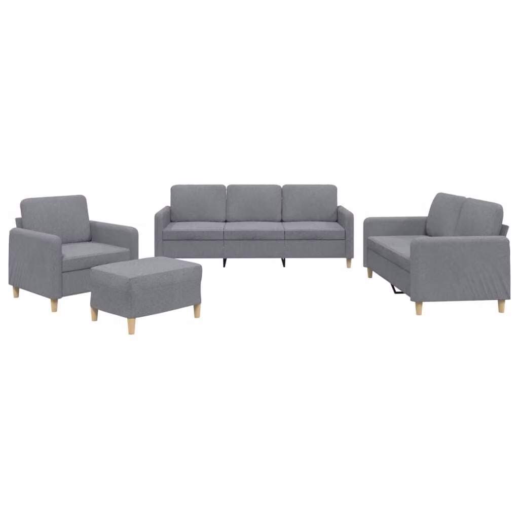 Set di Divani 4 pz con Cuscini Grigio Chiaro in Tessuto