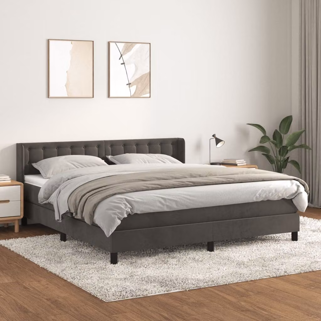 The Living Store Letto a molle con materasso grigio scuro 160x200 cm in velluto