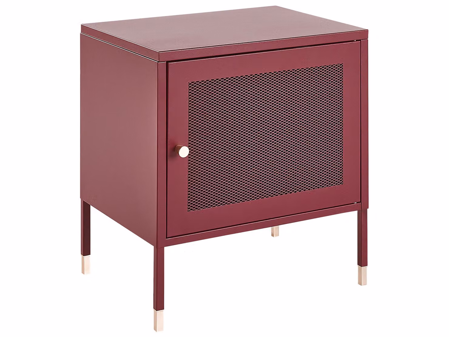 BELIANI Comodino rosso scuro in metallo struttura in acciaio rete metallica con ante design industriale camera da letto stoccaggio