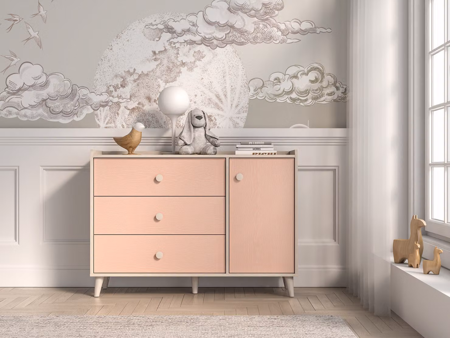 Cassettiera combinata per bambini OLIVIA - beige / rosa