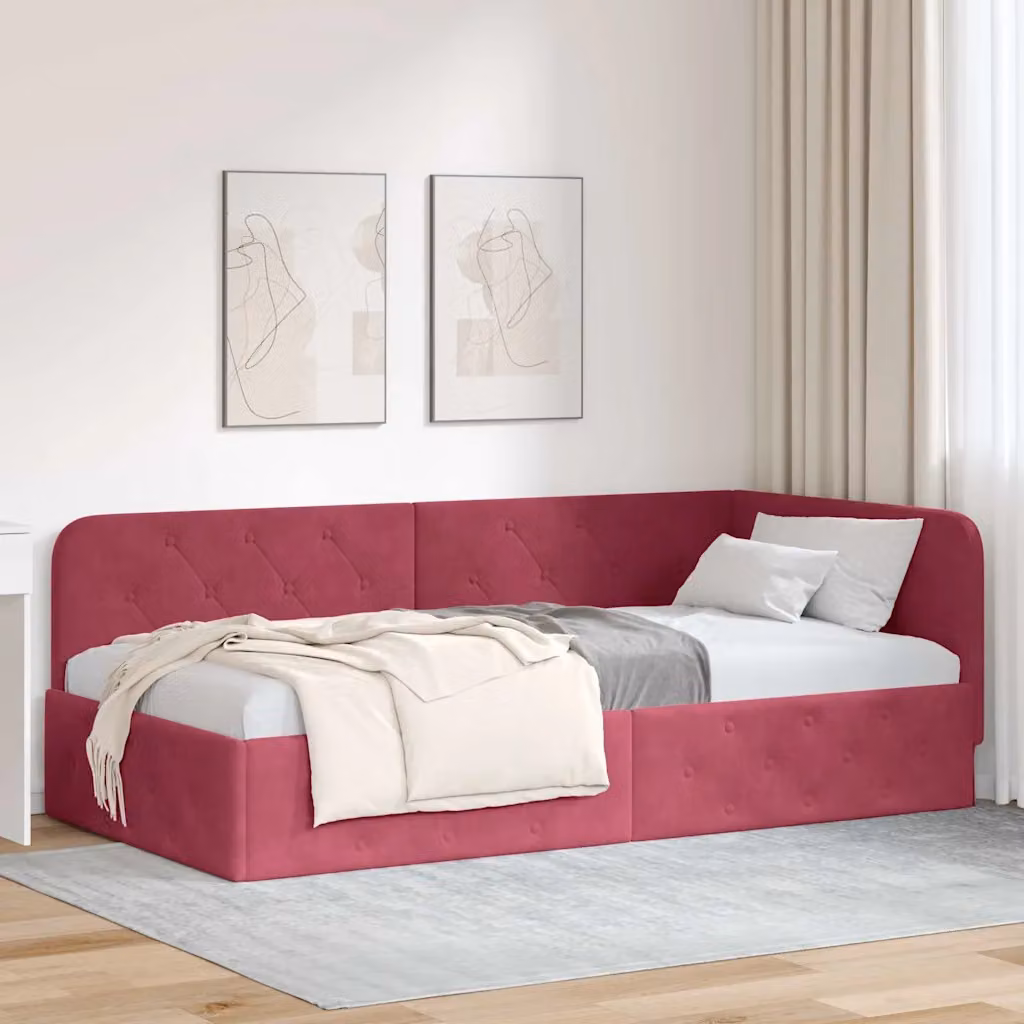 Cornice del letto ad angolo vidaXL in velluto rosso, L/P/H: 190 x 90 x 72 cm – 1