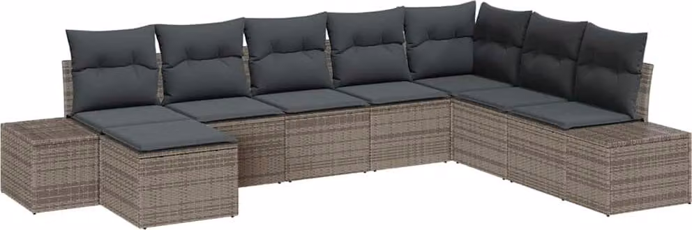 Set Divano da Giardino con cuscino 8 pcs Grigio polyrattan