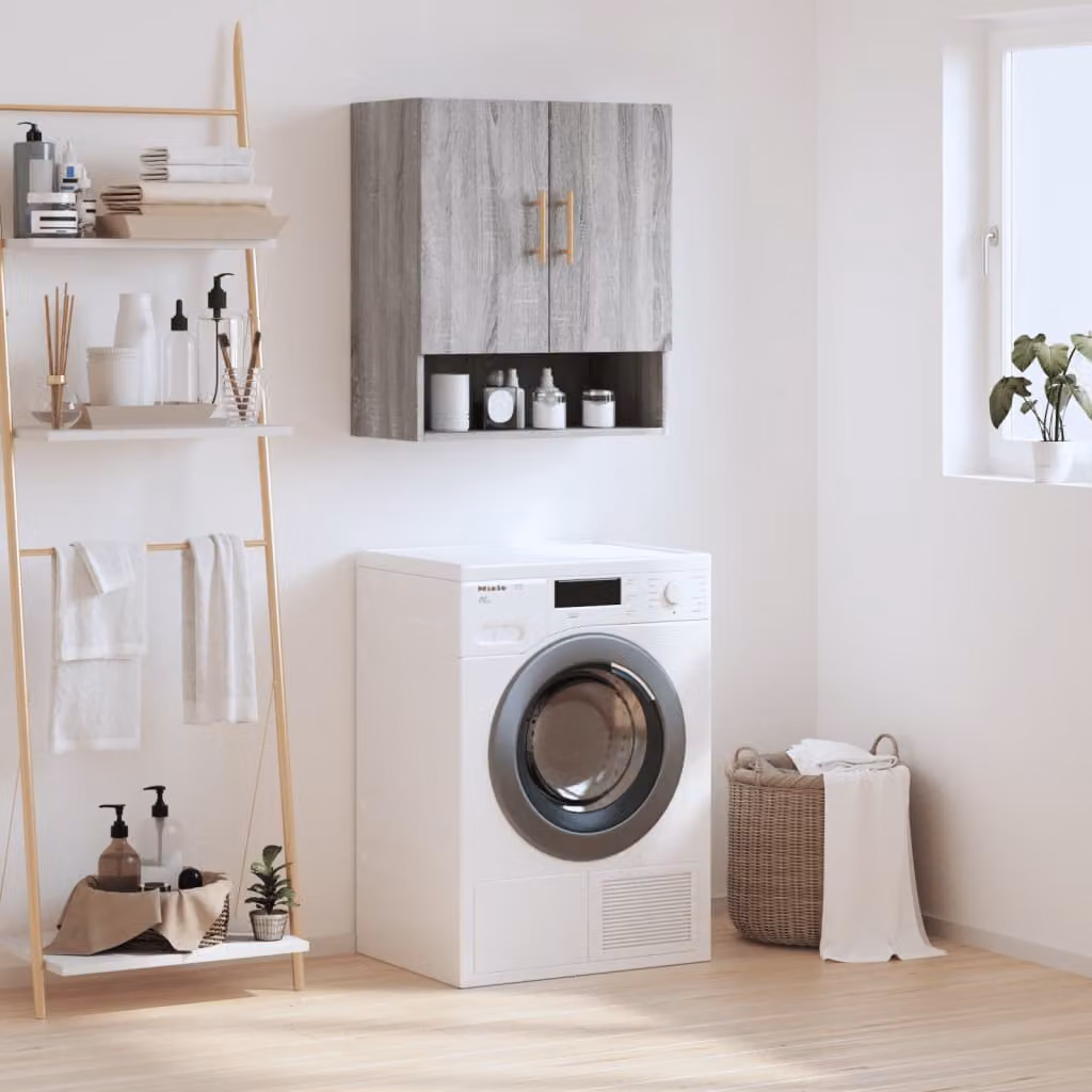 Armadietto a muro vidaXL in legno MDF grigio con ante a battente e ripiani interni L: 60 cm, P: 31 cm, H: 70 cm