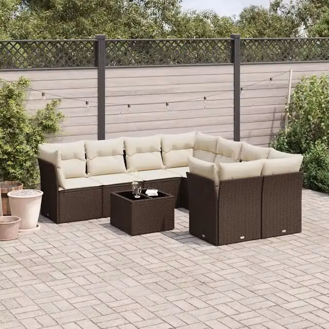 Set Divani da Giardino 9pz con Cuscini Marrone in Polyrattan 3217323