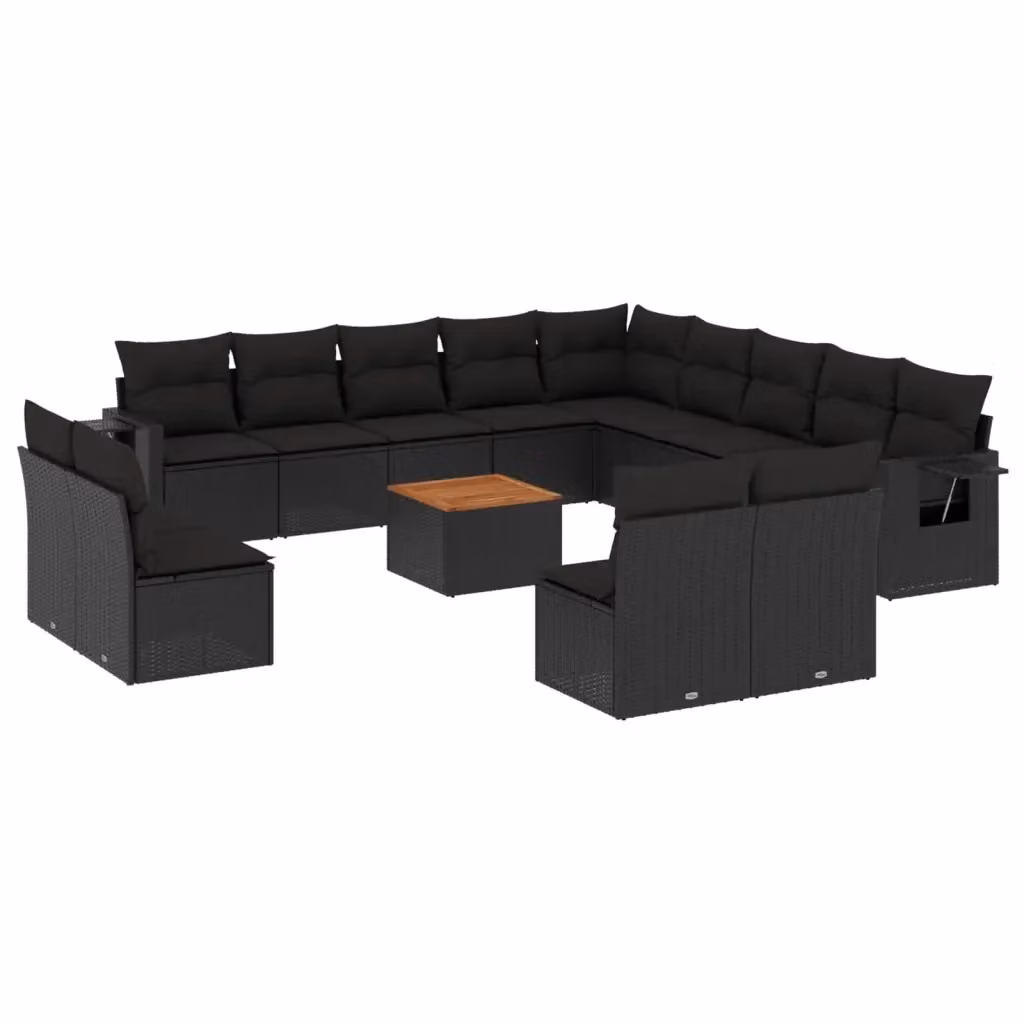 Set di divani da giardino moderno VIDAXL in polyrattan nero con 14 pezzi e cuscini inclusi – 2