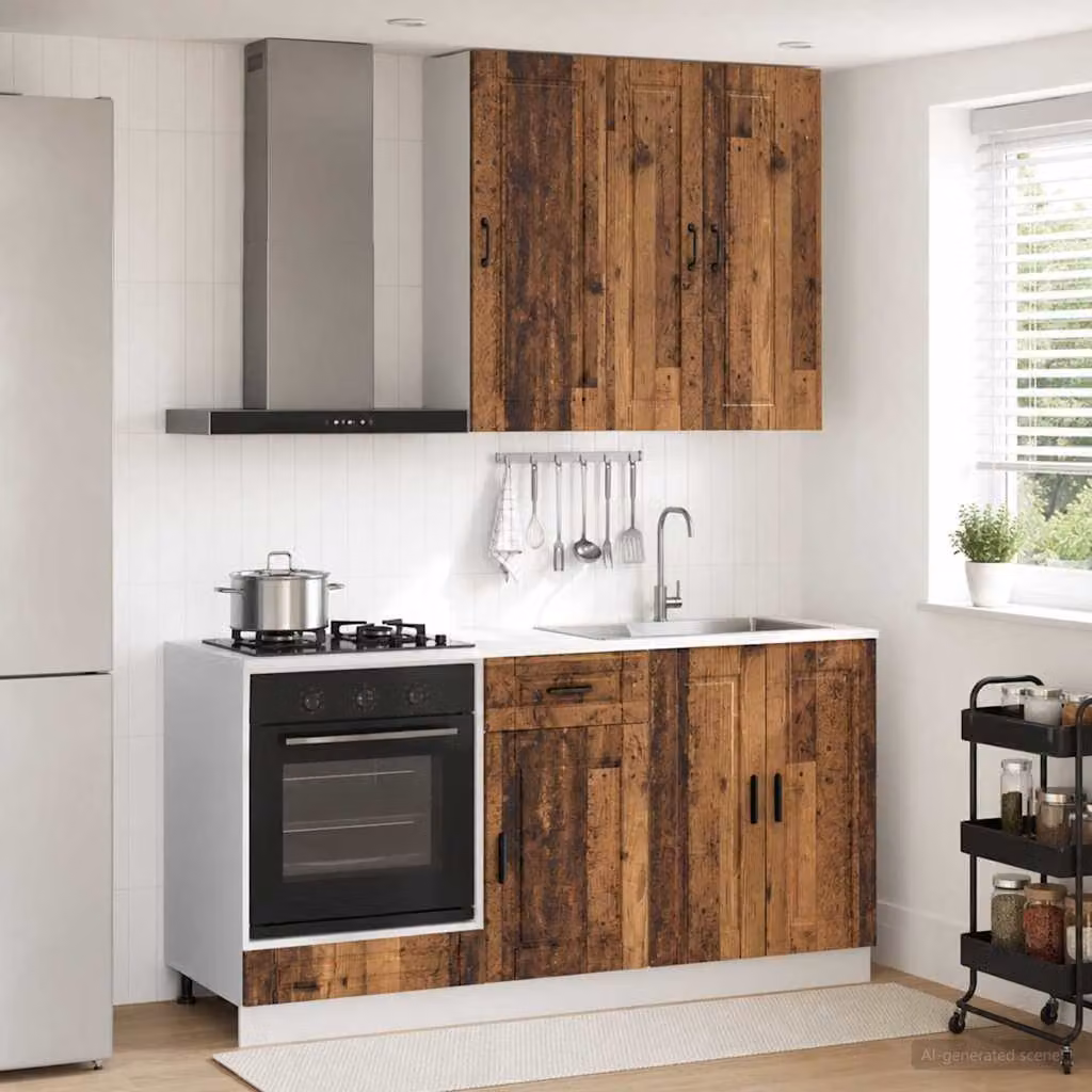 Unità cucina vidaXL PORTO in 5 pezzi color legno antico marrone con ante a battente e cassetti interni