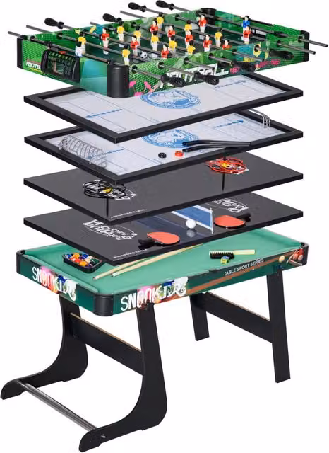 Tavolo Multigioco 6 in 1 Calciobalilla Biliardo Ping Pong Hockey Pieghevole Salvaspazio Multicolore 118x104x71cm