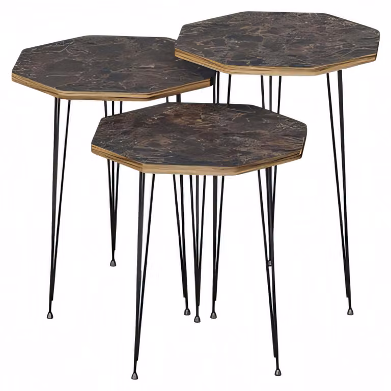 Elegantes braunes Couchtisch-Set aus Holz und Metall
