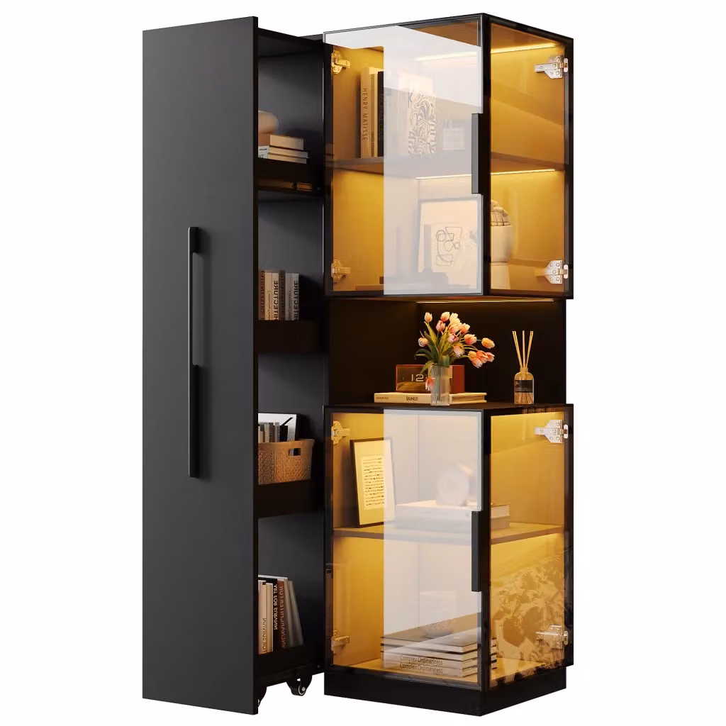 Vetrina Chicfurn moderna con ante in vetro, ripiani interni ed illuminazione LED per soggiorno o sala da pranzo, L: 70 cm, P: 38 cm, H: 160 cm – 2