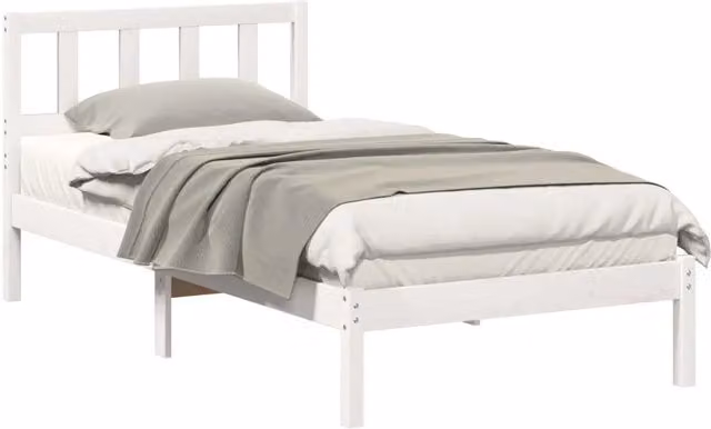 Letto singolo moderno in pino massello bianco per adulti L/P/H: 190 x 90 x 80,5 cm