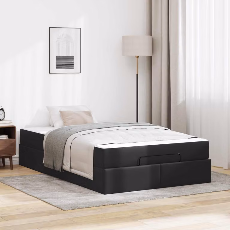 Set letto vidaXL composto da struttura e materasso in ecopelle nera, L/P/H: 200 x 120 x 43,5 cm