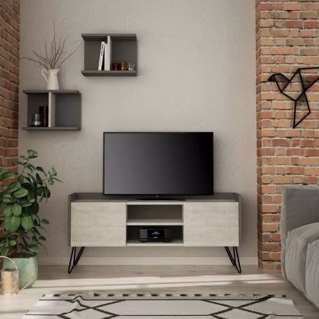 Porta TV Klappe Effezeta Italia in stile moderno con ante bianche vintage e struttura antracite, L: 125,5 cm, P: 33,0 cm, H: 56,5 cm