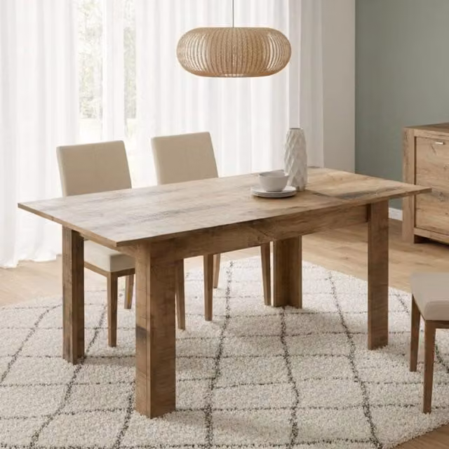 Tavolo da pranzo estensibile DMORA in legno acacia e metallo marrone, design moderno rettangolare, L: 137 cm, P: 90 cm, H: 79 cm