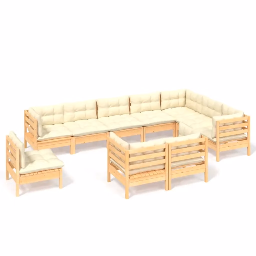 Set di Divani da Giardino a L vidaXL in Legno di Pino con Cuscini Beige – 2