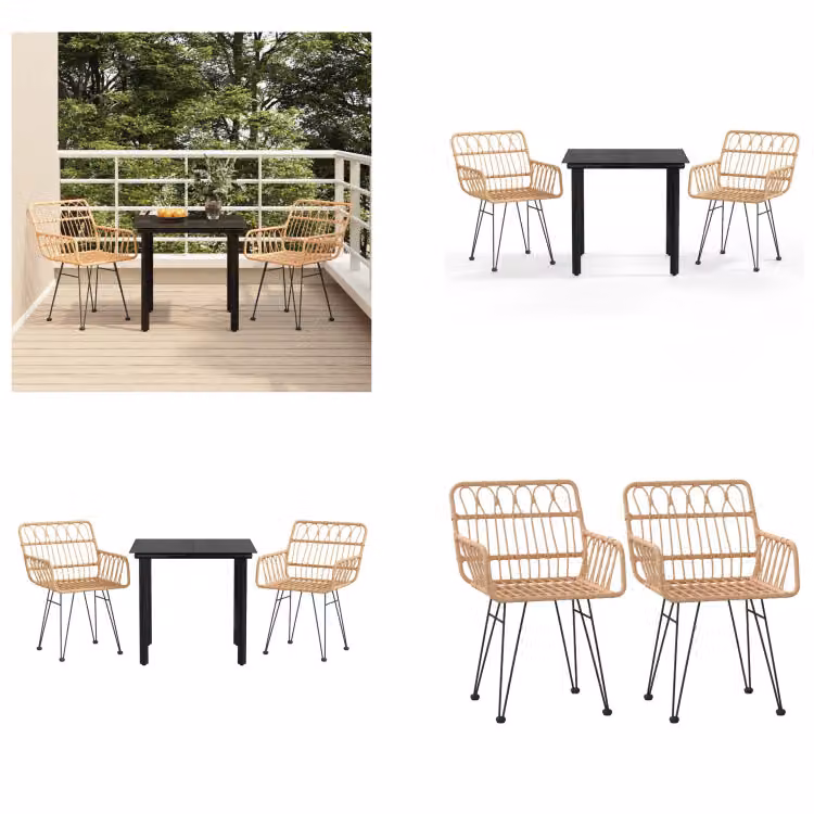 vidaXL Set da pranzo da giardino 3 pezzi in poly rattan - set da pranzo da giardino - set da pranzo da terrazza - set da pranzo da esterno