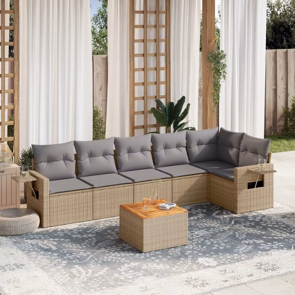 Maison Exclusive - Set Divano da Giardino 7 pz con Cuscini Beige Misto Polyrattan