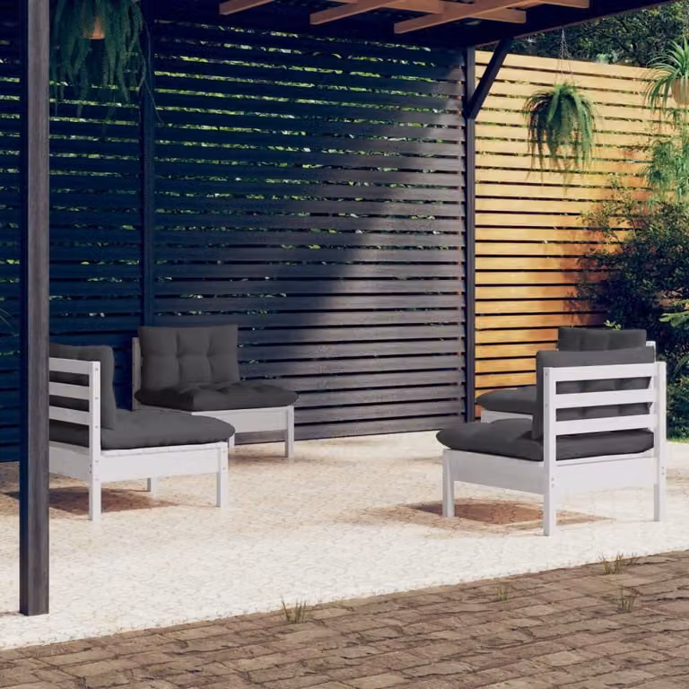 The Living Store Set da giardino 4 pezzi con cuscini antracite in legno di pino