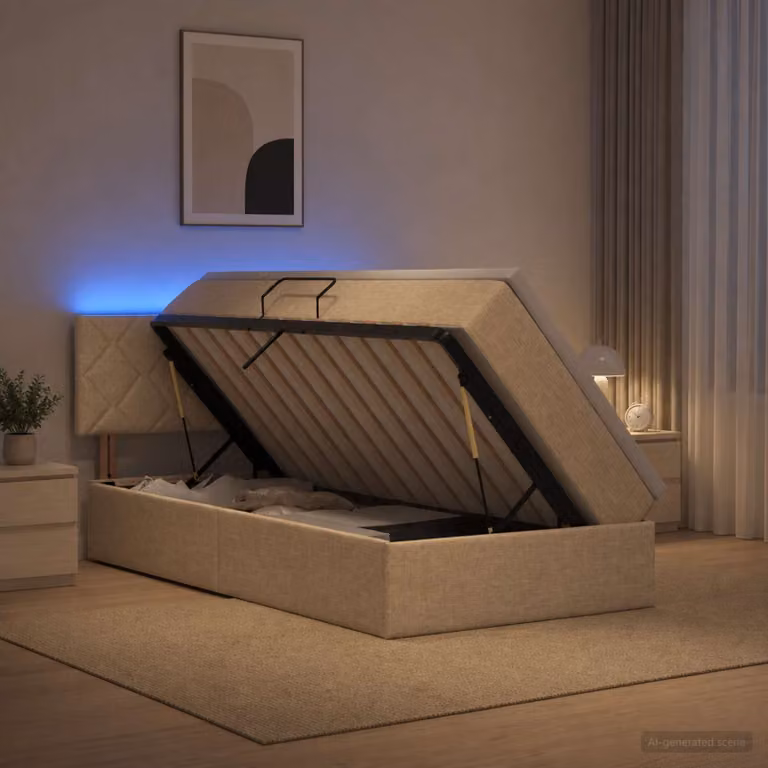Letto con contenitore e materasso a molle vidaXL, colore beige, con illuminazione LED sottostante, L/P/H: 100 x 200 x 88 cm