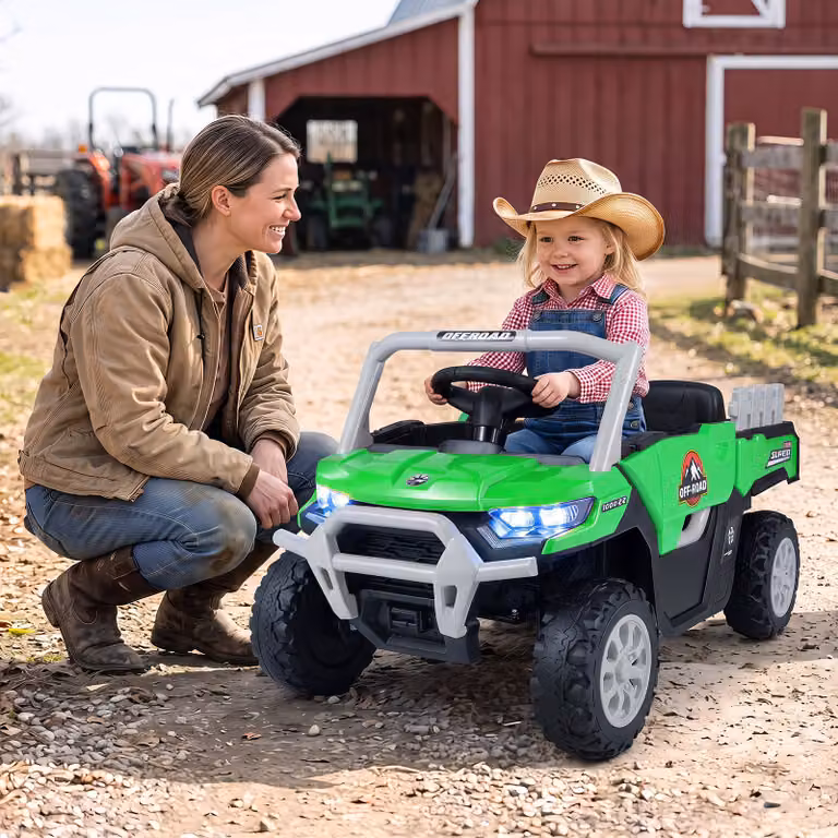 Costway 12 v macchina elettrica per bambini 3+ anni auto utv, Veicolo cavalcabile con cassone 2 motori telecomando cintura di sicureza Verde