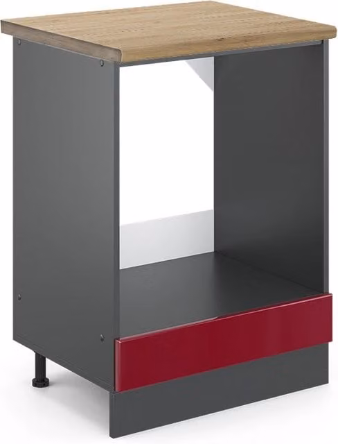 Mobile per forno da incasso R-Line Vicco, Rosso lucido/Antracite e Rovere, L: 60 cm, H: 81,6 cm
