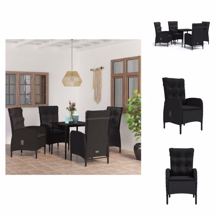 vidaXL Set da pranzo da giardino 5 pezzi con cuscini nero - Set di mobili da giardino