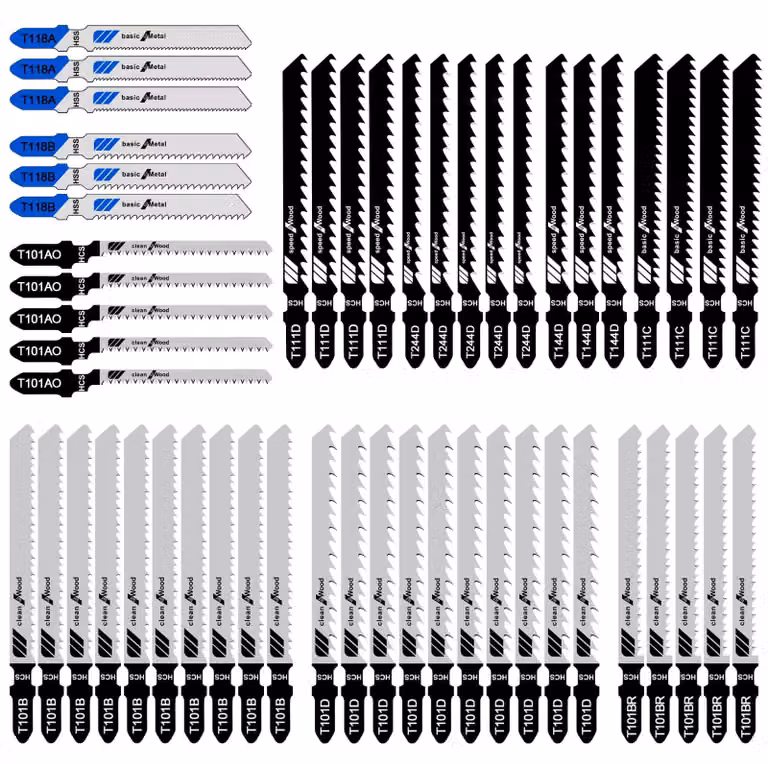 Set di lame per seghetto alternativo professionale, composta da 52 pezzi, 10 modelli, attacco a T
