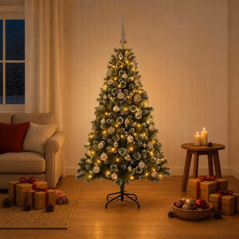 Albero di Natale artificiale con decorazioni a sfera, altezza 150 cm, 150 luci LED
