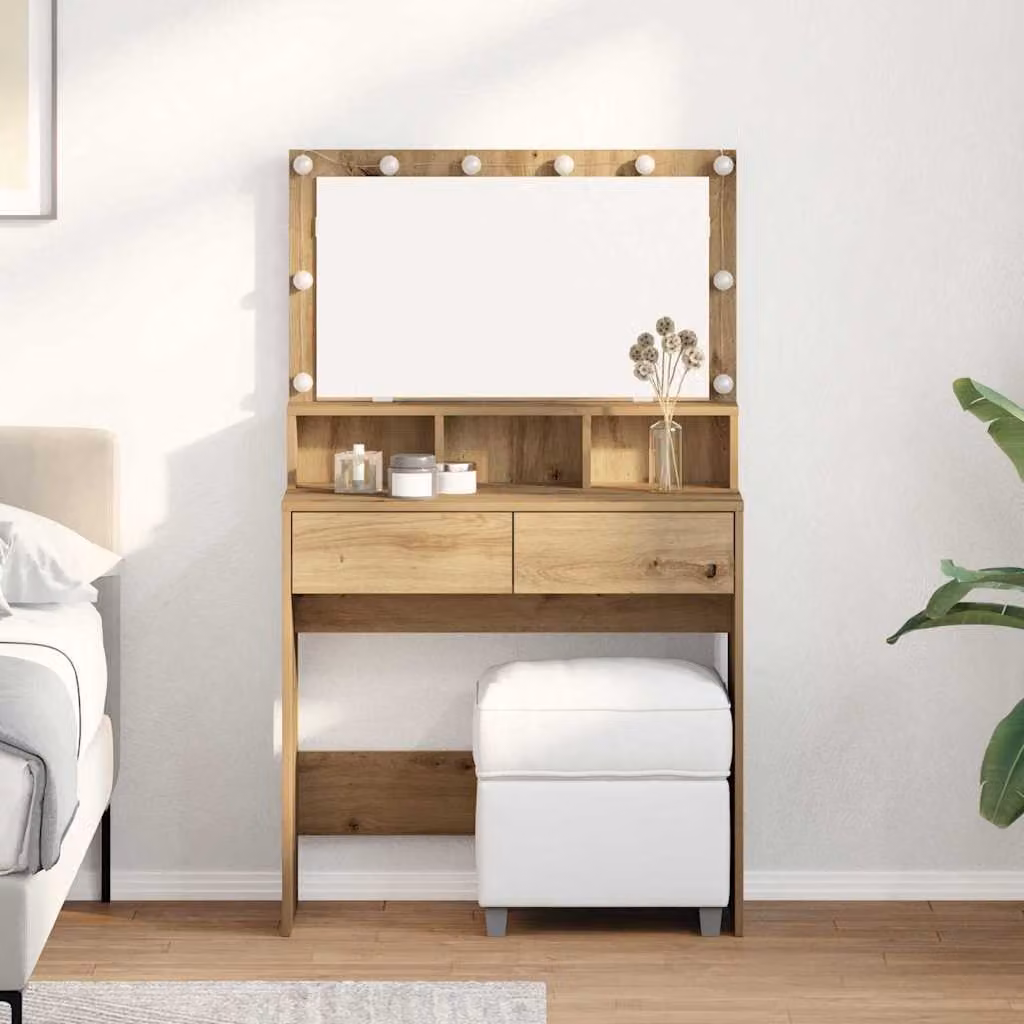 vidaXL Tavolo da Trucco Moderno in Rovere, L: 80 cm, P: 41 cm, H: 134,5 cm