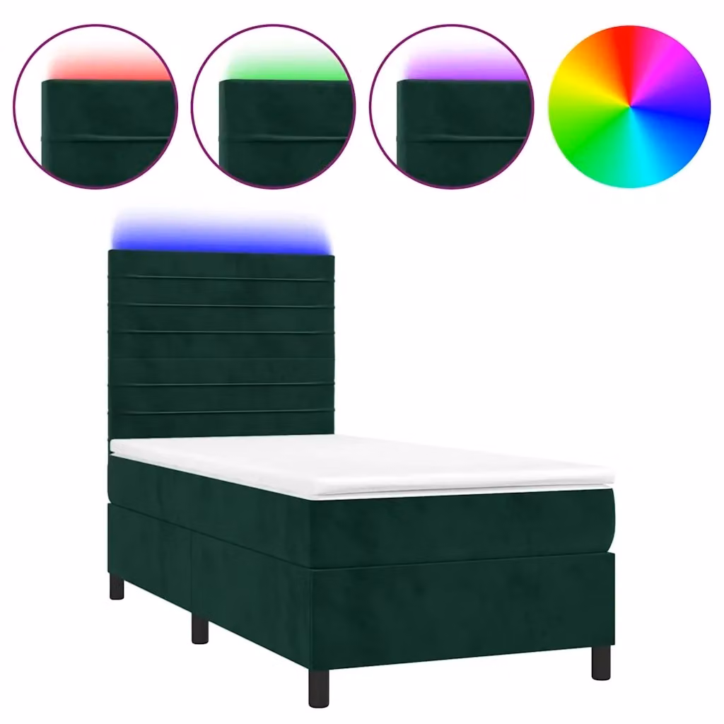 Letto Ibrido con Materasso e Illuminazione LED vidaXL in Velluto Verde, L/P: 80 x 200 cm – 2