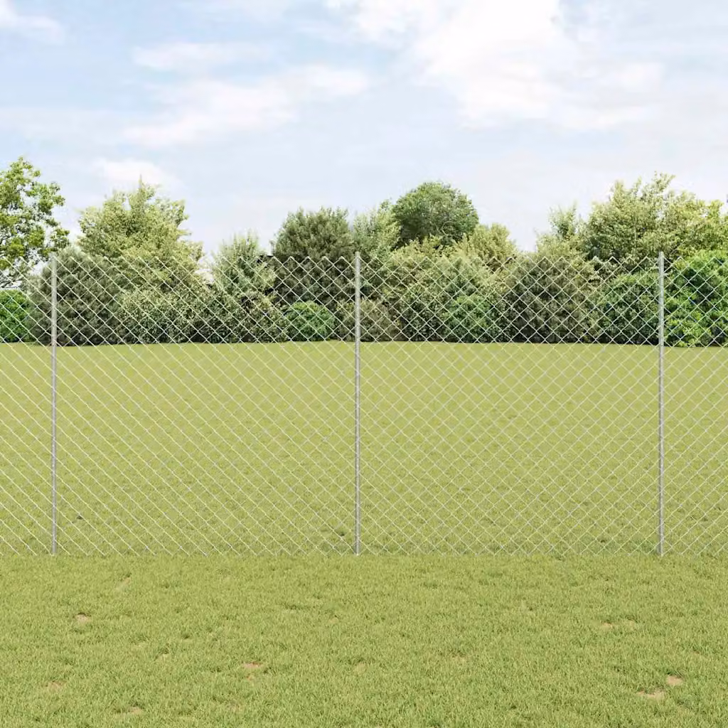 Recinzione a maglie con pali vidaXL in acciaio zincato Argento L: 10 m, H: 1,5 m