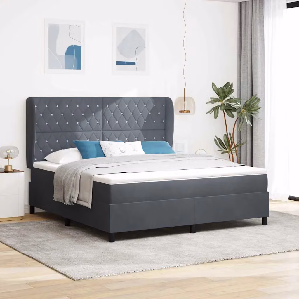 Letto ibrido con testiera in velluto vidaXL Grigio, L: 180 cm, P: 200 cm