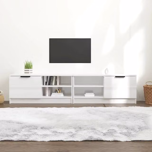 Set di 2 mobili porta TV moderni vidaXL in legno multistrato bianco lucido L: 80 cm, P: 35 cm, H: 45 cm