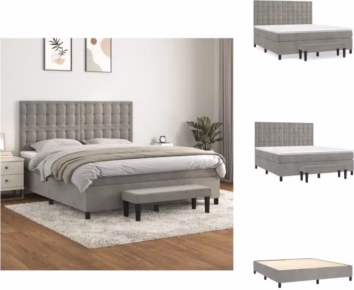 vidaXL Letto a molle con materasso grigio chiaro 180x200 cm in velluto - Letti e strutture letto