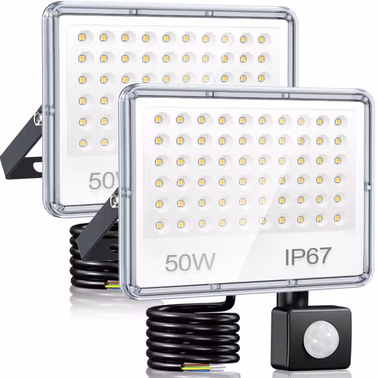 Fari LED da 50W con sensore di movimento, set da 2, 5000 lumen, grado di protezione IP67