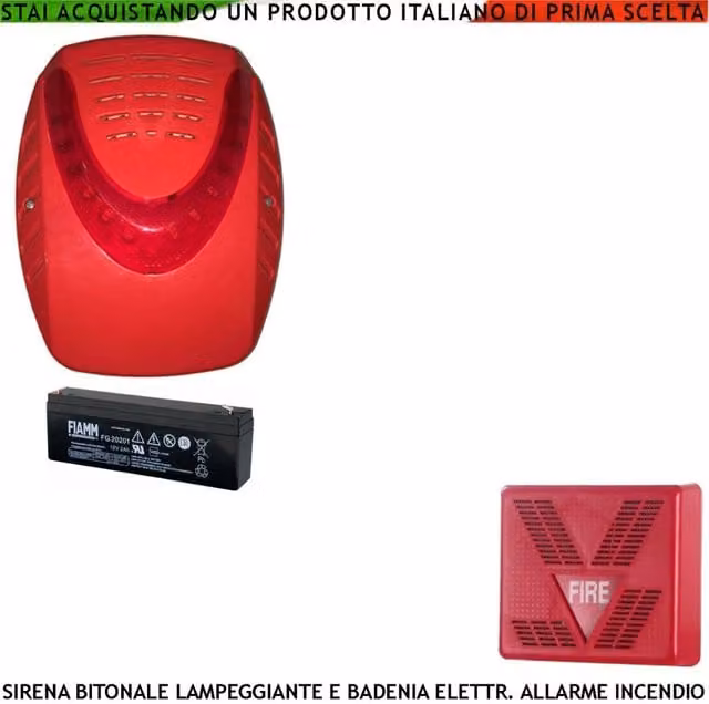 Sirena lampeggiante rossa esterna Securvera con sottocoperchio antischiuma e sirena interna per segnale allarme incendio alimentata a 24 VCC