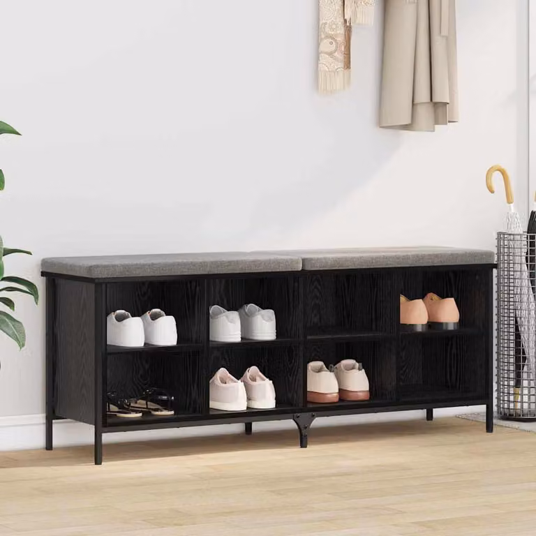 Scarpiera mobile vidaXL in stile industriale in metallo e legno nero L 131 x P 35 x H 50 cm