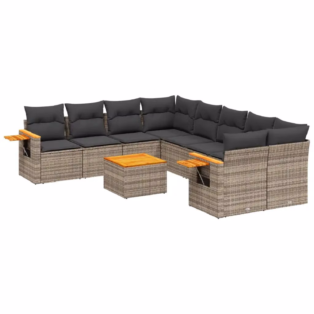 vidaXL Set Divano da Giardino a L 9 pz in Polyrattan Grigio con Cuscini e Tavolino – 2