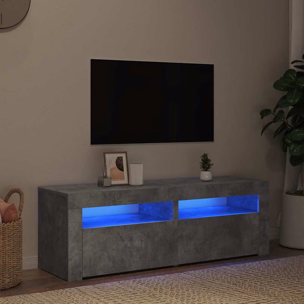 vidaXL Mobile Porta TV con Luci LED Grigio Cemento L: 120 cm, P: 35 cm, H: 40 cm