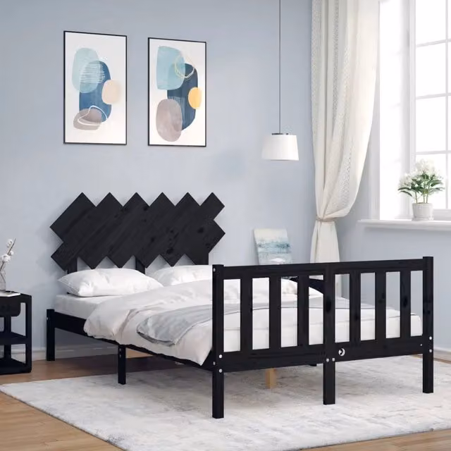 Letto con Testiera vidaXL in Legno Massello di Pino Nero Matt L: 140 cm, P: 190 cm, H: 81 cm – 1