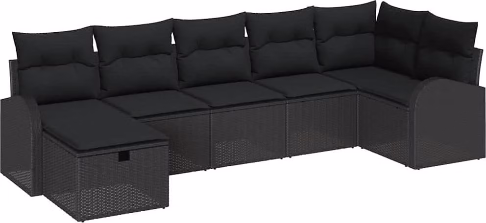 Set Divano da Giardino con cuscino 7 pcs Nero polyrattan