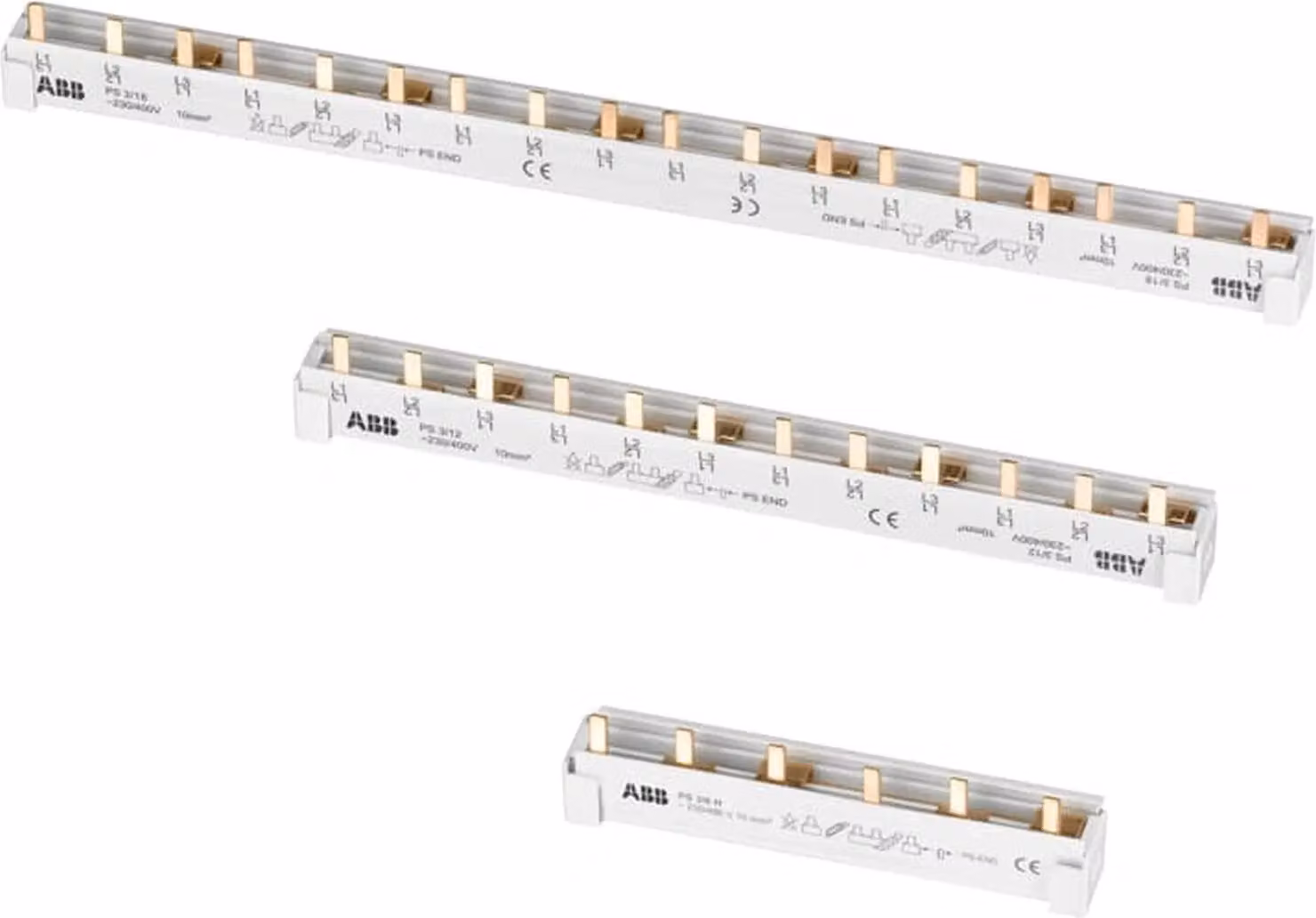 Barra collettrice trifase a perno, grigia, 10 mm², 60 poli, L=1056 mm, 1 pz.
