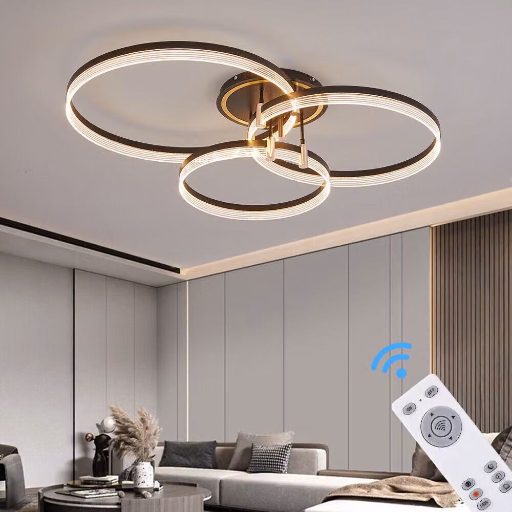Eurotondisplay Plafoniera LED TY4567-567Y con telecomando e app per cellulare Colore luce/luminosità regolabile dimmerabile cornice laccata oro nero
