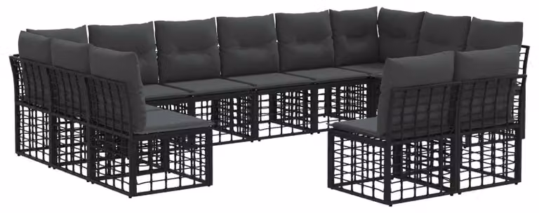 Set di divani da esterno Nero e Grigio scuro Poliestere
